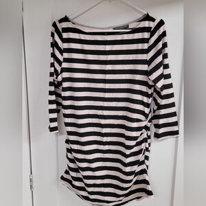 A Pea In The Pod Maternity Top Light Pink & Black Stripes